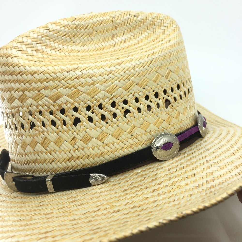 Western Concho Leather Hat Band Black Purple Silver